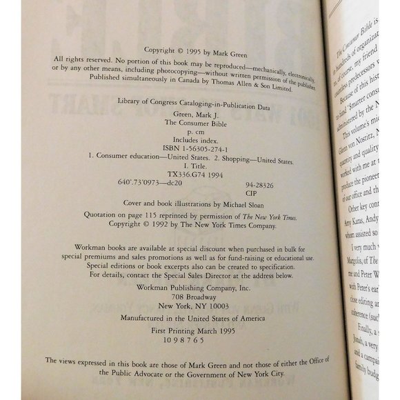 The Consumer Bible by Mark Green 1st Print 1995 Trade PB 1001 Ways to Shop Smart - Picture 4 of 7
